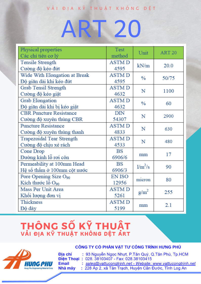 Vải địa kỹ thuật ART20