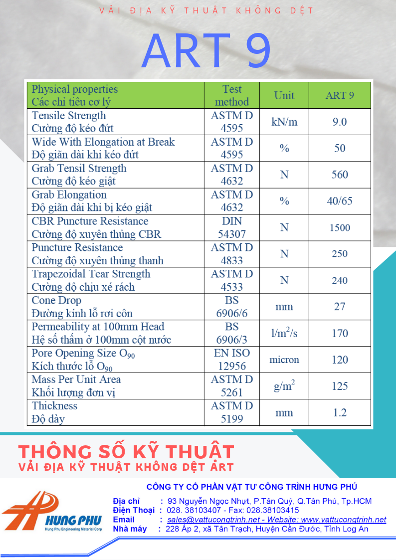 vải địa kỹ thuật ART9