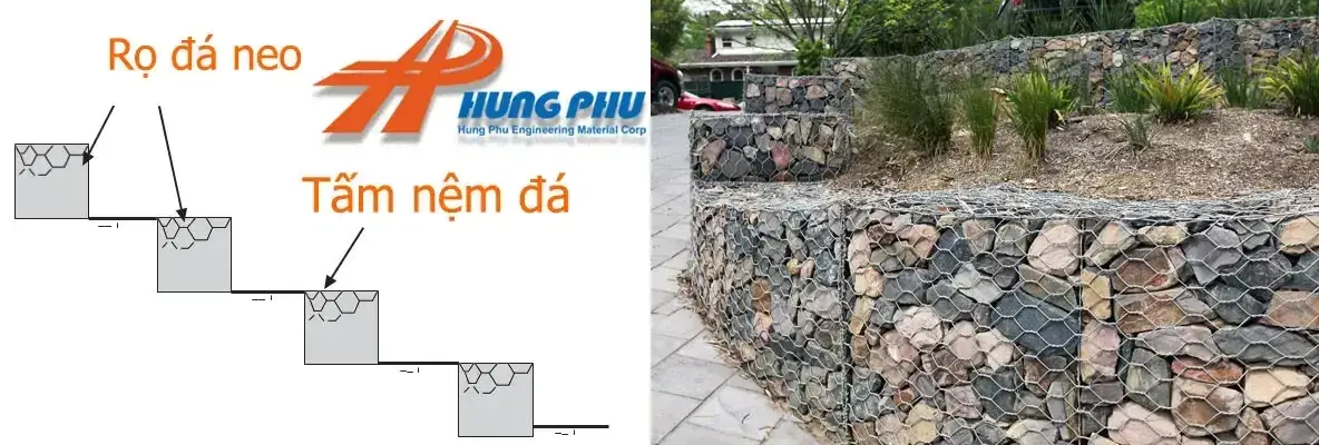 Bố trí lớp đệm đá dưới rọ đá